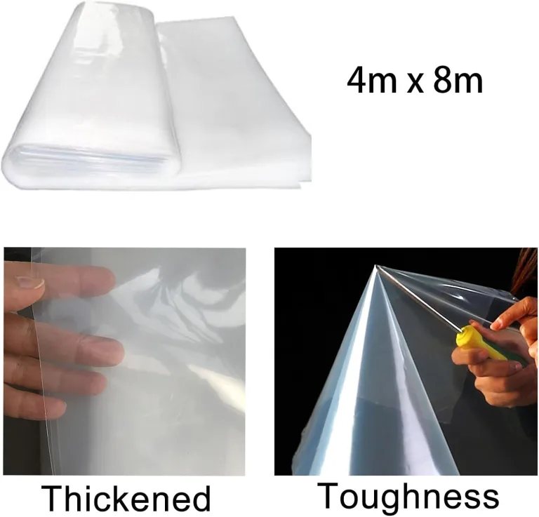 4m x 8m Gewächshausfolie Polyethylenfolie 3.2 Extra Dick Reißfest Gartenfolie aus Polyethylen, Transparent Tunnelfolie Tomatenhaus Folie – Bild 2
