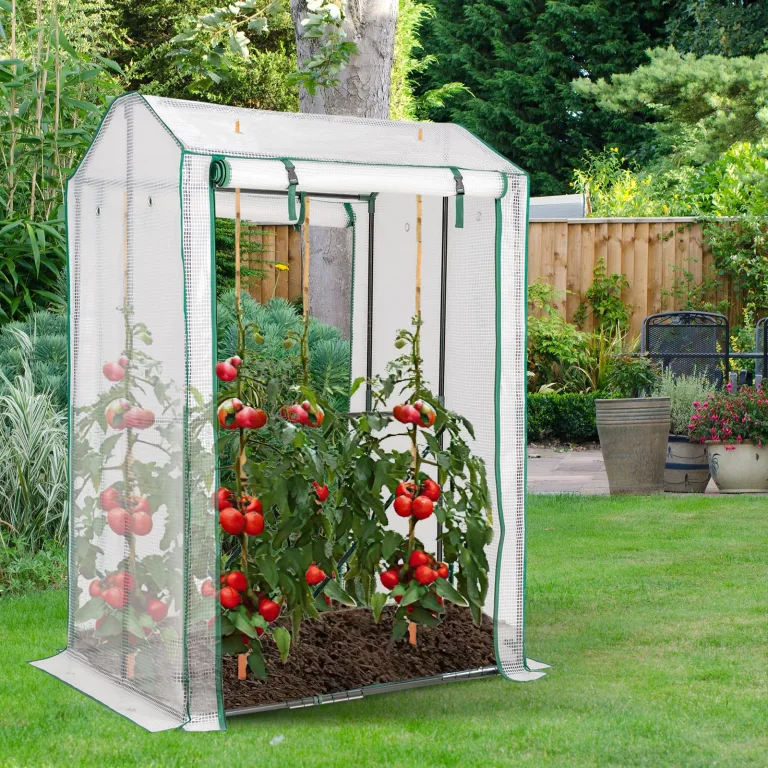 FANTASK Gewächshaus Balkon, Tomatenhaus Winterfest mit PE Gitterfolie & aufrollbarer Reißverschlusstür, Foliengewächshaus mit Metallrahmen für Tomaten, Garten Balkon, 100x81x150cm – Bild 4