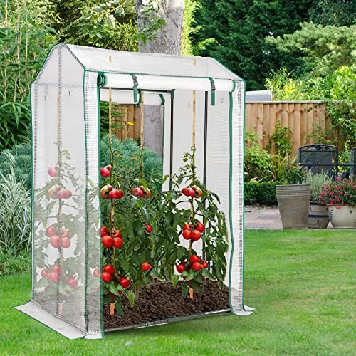 FANTASK Gewächshaus Balkon, Tomatenhaus Winterfest mit PE Gitterfolie & aufrollbarer Reißverschlusstür, Foliengewächshaus mit Metallrahmen für Tomaten, Garten Balkon, 100x81x150cm – Bild 9