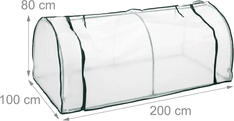 Relaxdays Frühbeet, HxBxT: 80 x 200 x 100 cm, PE-Folie, Eisen, Tür mit Reißverschluss, Hochbeet Abdeckung, weiß/grün – Bild 6