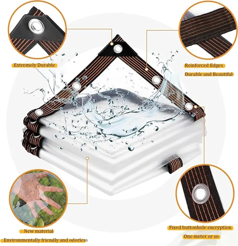 Strapazierfähige wasserdichte transparente Plane mit Ösen - Dicker PVC-Kunststoff für Gewächshäuser Balkon Zäune Hühnerstall Fenster Pflanzen Gärten – Bild 4