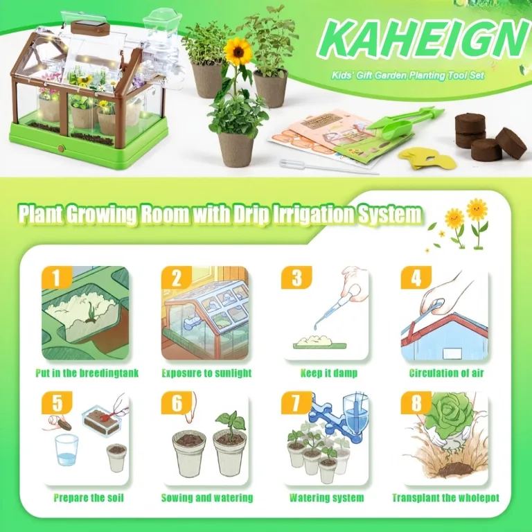 KAHEIGN Mini-Gewächshaus-Set für Kinder Gewächshaus, Pflanzkasten & Samen mit verbesserter Bewässerung – Mini Kindergärten Entdeckungsreiches Lernspielzeug für Jungen und Mädchen – Bild 3