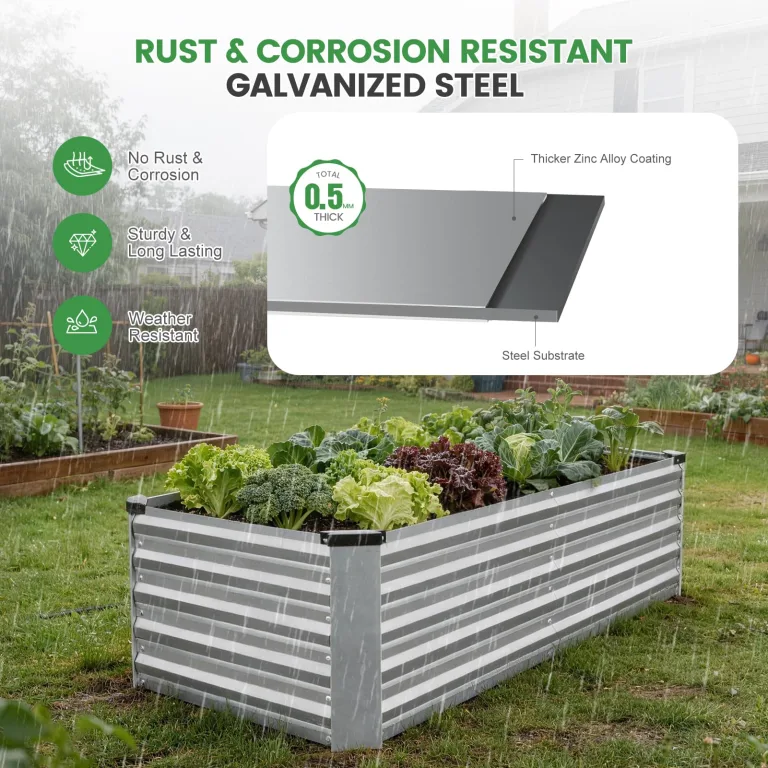 WILLOW WEAVE Hochbeete für Garten, verzinkte Stahl-Planter im Freien zum Anpflanzen von Gemüse, Blumen und Kräutern, 120x60x60 cm, Silber – Bild 8