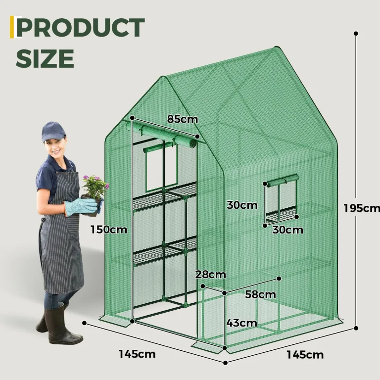 Bamworld Gewächshaus begehbar Garten Außen 145x145x195cm - Bamworld Foliengewächshaus mit Regalen und Fliegengitter-Fenster, Großes Tomatengewächshaus, Grün – Bild 5
