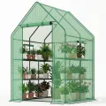 Bamworld Gewächshaus begehbar Garten Außen 145x145x195cm - Bamworld Foliengewächshaus mit Regalen und Fliegengitter-Fenster, Großes Tomatengewächshaus, Grün - Thumbnail 8
