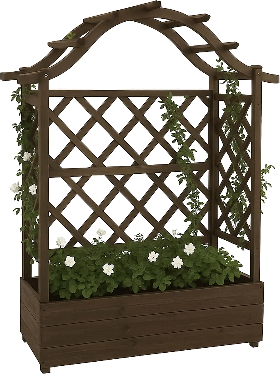Hochbeet HWC-P66, Pflanz-/Blumenkasten Pflanzkübel Rankgitter Rankhilfe Spalier Holz FSC® 138x110x44cm - braun - Bild 1
