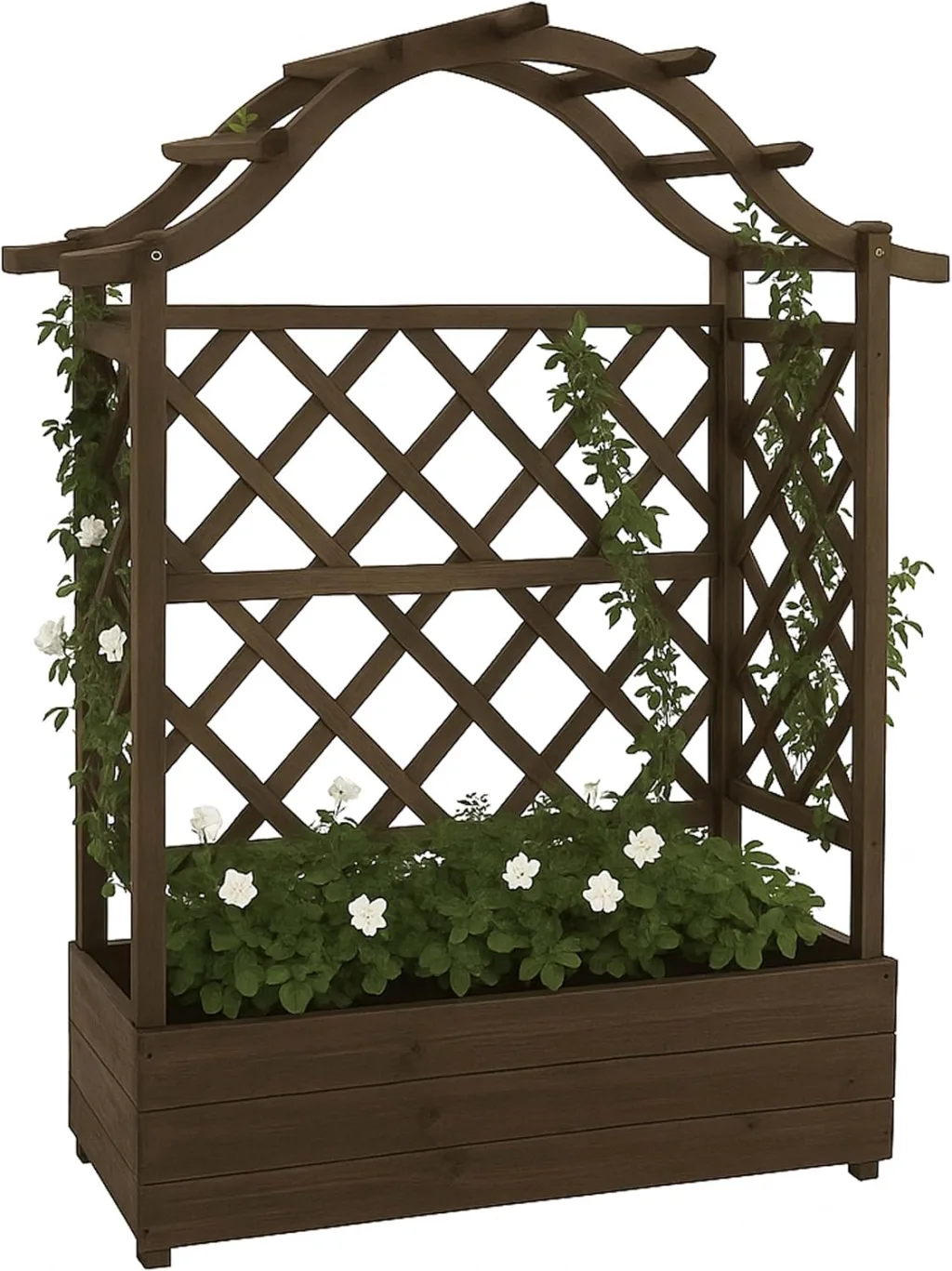 Hochbeet HWC-P66, Pflanz-/Blumenkasten Pflanzkübel Rankgitter Rankhilfe Spalier Holz FSC® 138x110x44cm - braun