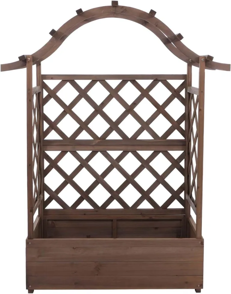 Hochbeet HWC-P66, Pflanz-/Blumenkasten Pflanzkübel Rankgitter Rankhilfe Spalier Holz FSC® 138x110x44cm - braun – Bild 8