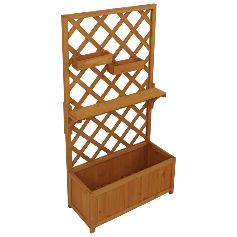 Hochbeet HWC-P68, Pflanz-/Blumenkasten Rankgitter Rankhilfe Ablage Hängekästen Holz FSC® 135x70x30cm - Natur – Bild 7