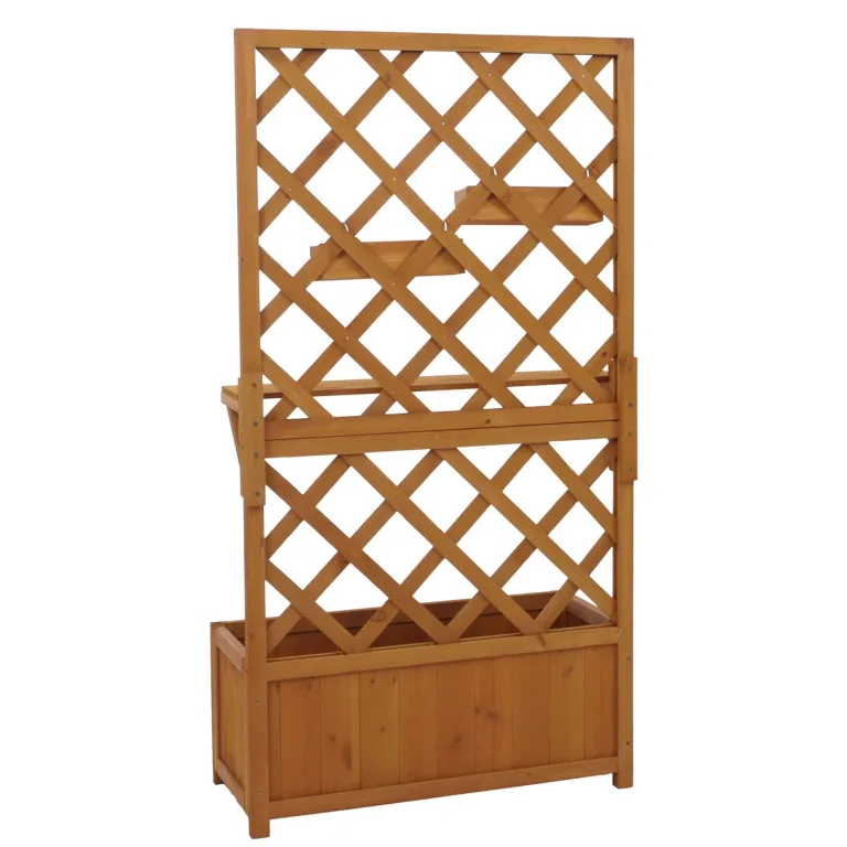 Hochbeet HWC-P68, Pflanz-/Blumenkasten Rankgitter Rankhilfe Ablage Hängekästen Holz FSC® 135x70x30cm - Natur – Bild 8