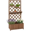 Hochbeet HWC-P68, Pflanz-/Blumenkasten Rankgitter Rankhilfe Ablage Hängekästen Holz FSC® 135x70x30cm - Natur - Thumbnail 10
