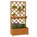 Hochbeet HWC-P68, Pflanz-/Blumenkasten Rankgitter Rankhilfe Ablage Hängekästen Holz FSC® 135x70x30cm - Natur - Thumbnail 1