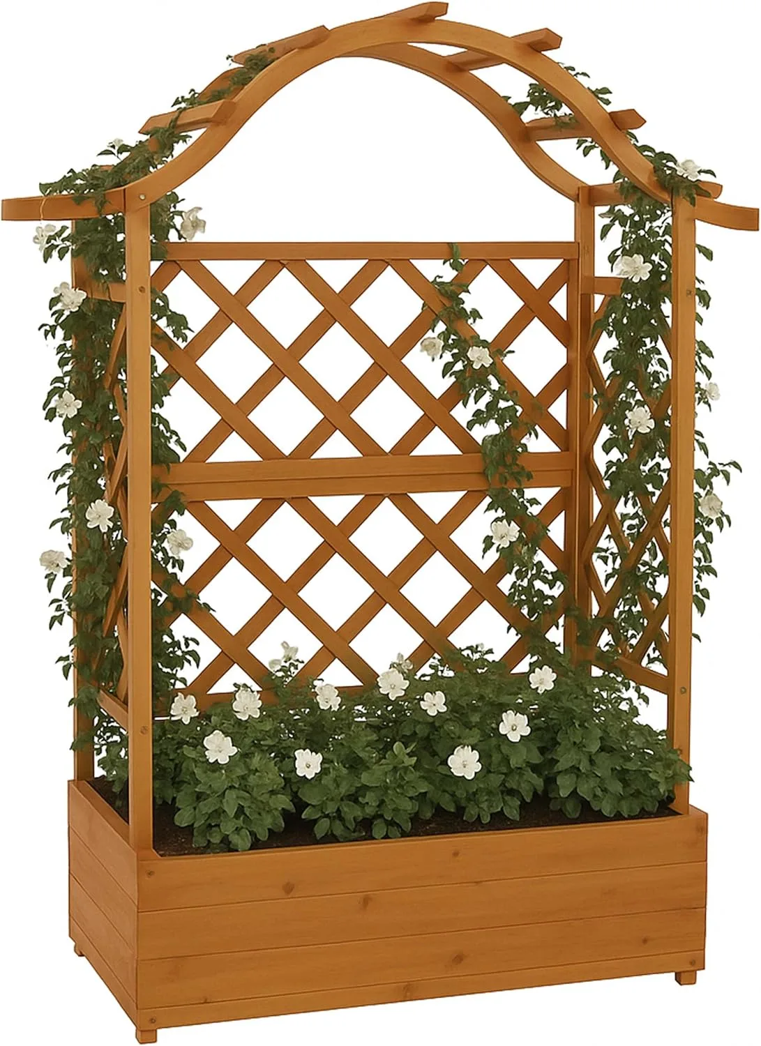 Hochbeet HWC-P66, Pflanz-/Blumenkasten Pflanzkübel Rankgitter Rankhilfe Spalier Holz FSC® 138x110x44cm - Natur - Bild 1