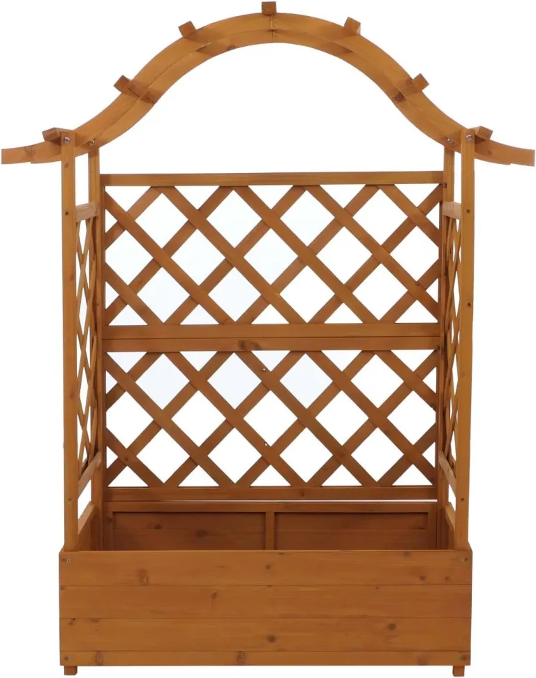 Hochbeet HWC-P66, Pflanz-/Blumenkasten Pflanzkübel Rankgitter Rankhilfe Spalier Holz FSC® 138x110x44cm - Natur – Bild 8