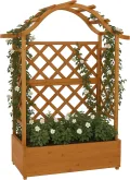 Hochbeet HWC-P66, Pflanz-/Blumenkasten Pflanzkübel Rankgitter Rankhilfe Spalier Holz FSC® 138x110x44cm - Natur - Thumbnail 1