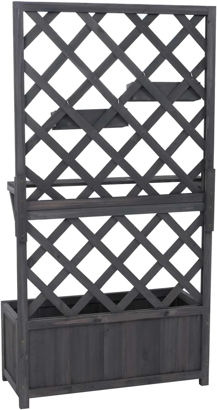 Hochbeet HWC-P68, Pflanz-/Blumenkasten Rankgitter Rankhilfe Ablage Hängekästen Holz FSC® 135x70x30cm - anthrazit-grau – Bild 8
