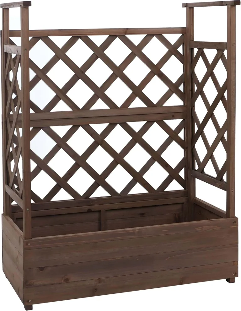 Hochbeet HWC-P67, Pflanz-/Blumenkasten Pflanzkübel Rankgitter Rankhilfe Spalier Holz FSC® 114x85x44cm - braun – Bild 4