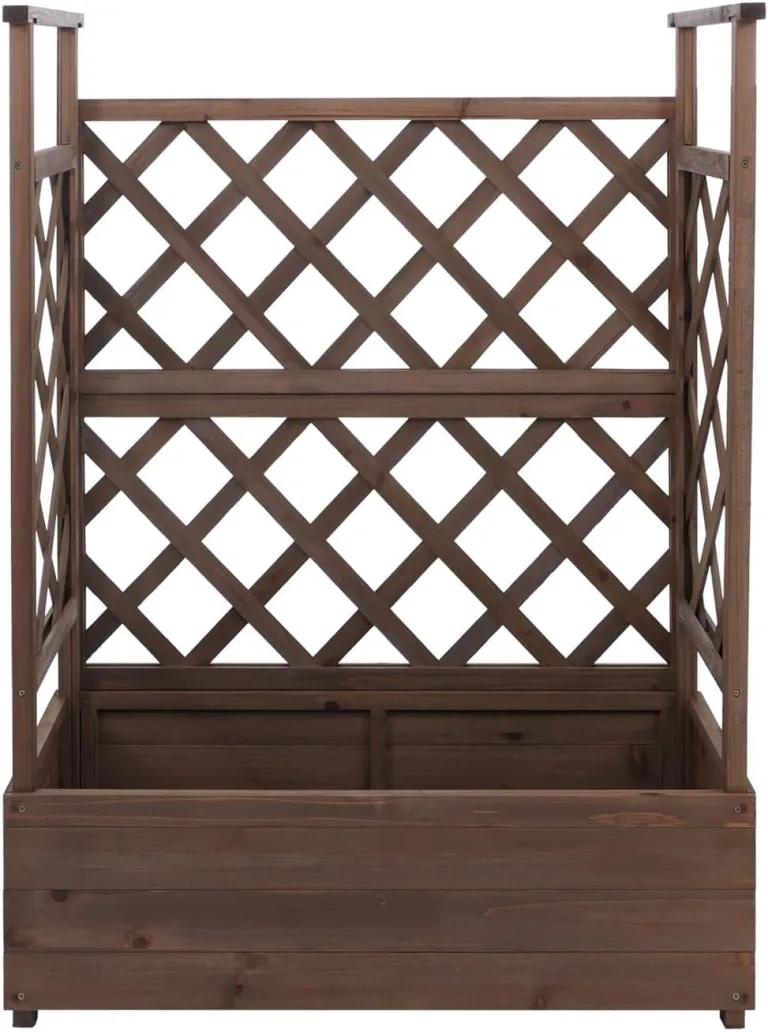 Hochbeet HWC-P67, Pflanz-/Blumenkasten Pflanzkübel Rankgitter Rankhilfe Spalier Holz FSC® 114x85x44cm - braun – Bild 6