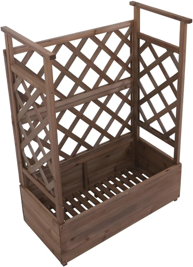 Hochbeet HWC-P67, Pflanz-/Blumenkasten Pflanzkübel Rankgitter Rankhilfe Spalier Holz FSC® 114x85x44cm - braun – Bild 8