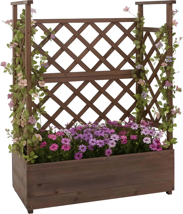 Hochbeet HWC-P67, Pflanz-/Blumenkasten Pflanzkübel Rankgitter Rankhilfe Spalier Holz FSC® 114x85x44cm - braun – Bild 1