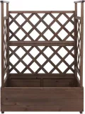 Hochbeet HWC-P67, Pflanz-/Blumenkasten Pflanzkübel Rankgitter Rankhilfe Spalier Holz FSC® 114x85x44cm - braun - Thumbnail 6