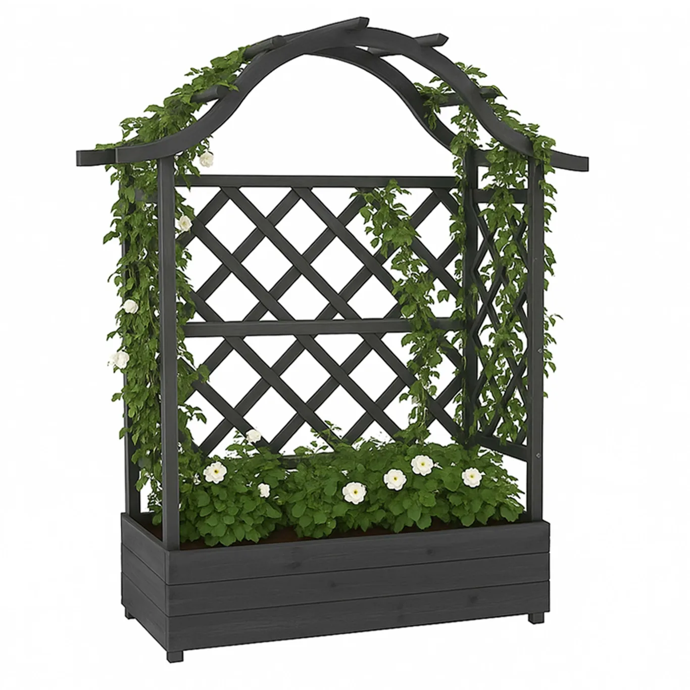 Hochbeet HWC-P66, Pflanz-/Blumenkasten Pflanzkübel Rankgitter Rankhilfe Spalier Holz FSC® 138x110x44cm - anthrazit-grau - Bild 1
