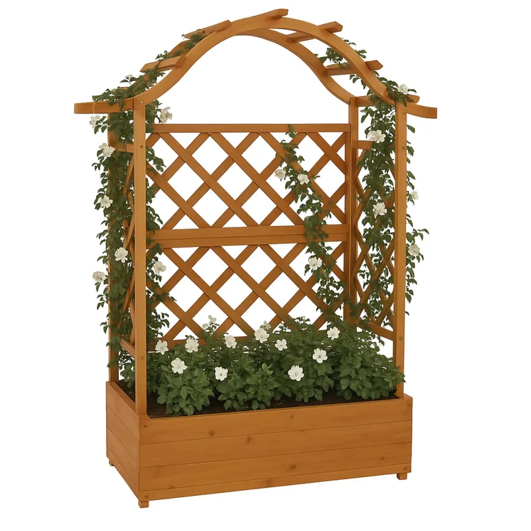 Hochbeet HWC-P66, Pflanz-/Blumenkasten Pflanzkübel Rankgitter Rankhilfe Spalier Holz FSC® 138x110x44cm - anthrazit-grau – Bild 10