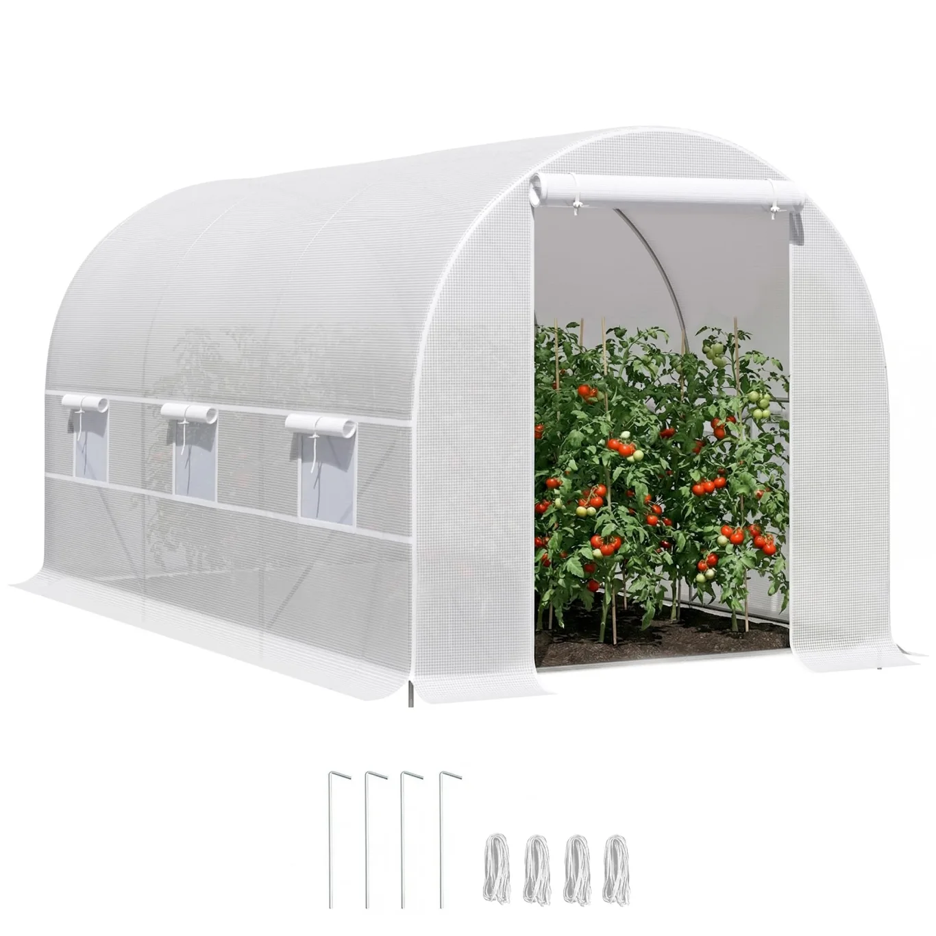 Outsunny Tunnel Gartengewächshaus 8m², Tunnel Gartengewächshaus 400x200x200cm mit Metallrahmen, 1 Tür und 6 Fenstern, für Außenbereich, Gemüse, Obst, hochdichte PE-Plane 140 g/m², weiß - Bild 1