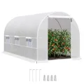 Outsunny Tunnel Gartengewächshaus 8m², Tunnel Gartengewächshaus 400x200x200cm mit Metallrahmen, 1 Tür und 6 Fenstern, für Außenbereich, Gemüse, Obst, hochdichte PE-Plane 140 g/m², weiß - Thumbnail 1