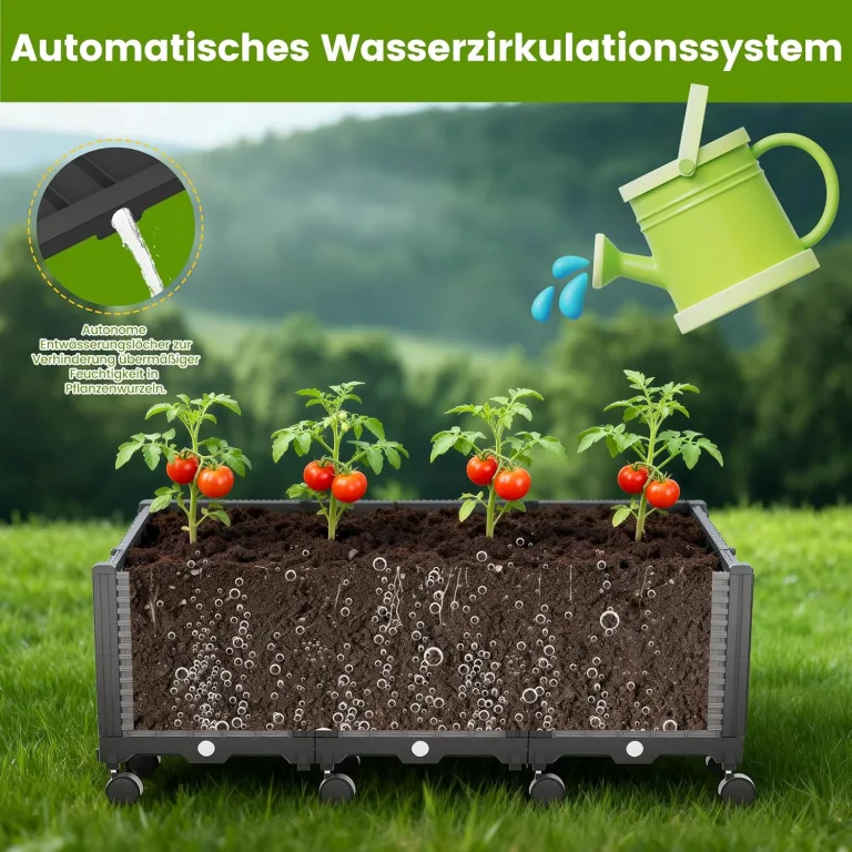 SUNYRISY Hochbeet mit Rankgitter, Blumenkasten mit Rankhilfe und Rollenrad, 3 Stück Garten Planter Box mit Rädern und Sichtschutz, Selbstbewässerung Pflanzkasten Pflanzkübel für Kletterpflanzen – Bild 9