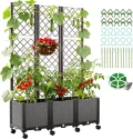 SUNYRISY Hochbeet mit Rankgitter, Blumenkasten mit Rankhilfe und Rollenrad, 3 Stück Garten Planter Box mit Rädern und Sichtschutz, Selbstbewässerung Pflanzkasten Pflanzkübel für Kletterpflanzen - Thumbnail 1