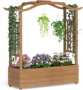 COSTWAY Blumenkasten mit Rankgitter & hängendem Dach, Pflanzkasten mit Rankhilfe & Einsatz, Hochbeet für Kletterpflanzen & hängende Körbe, für Hof Garten Terrasse, Holz, Braun, 110 x 40 x 124 cm - Thumbnail 1