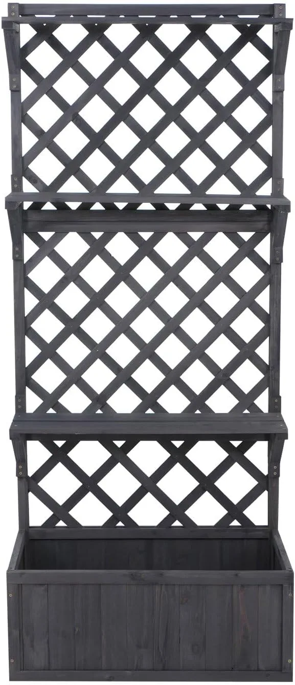 Hochbeet HWC-P69, Pflanz-/Blumenkasten Pflanzkübel Rankgitter Spalier Ablagefläche Holz FSC® 177x77x33cm - anthrazit-grau – Bild 6