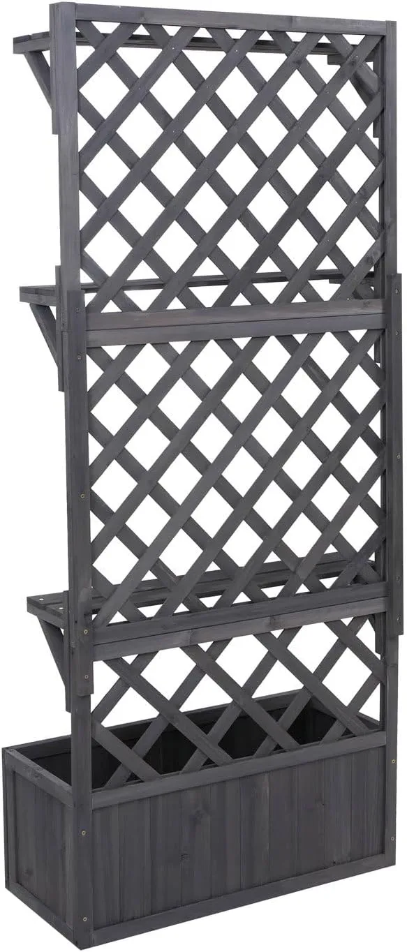 Hochbeet HWC-P69, Pflanz-/Blumenkasten Pflanzkübel Rankgitter Spalier Ablagefläche Holz FSC® 177x77x33cm - anthrazit-grau – Bild 8