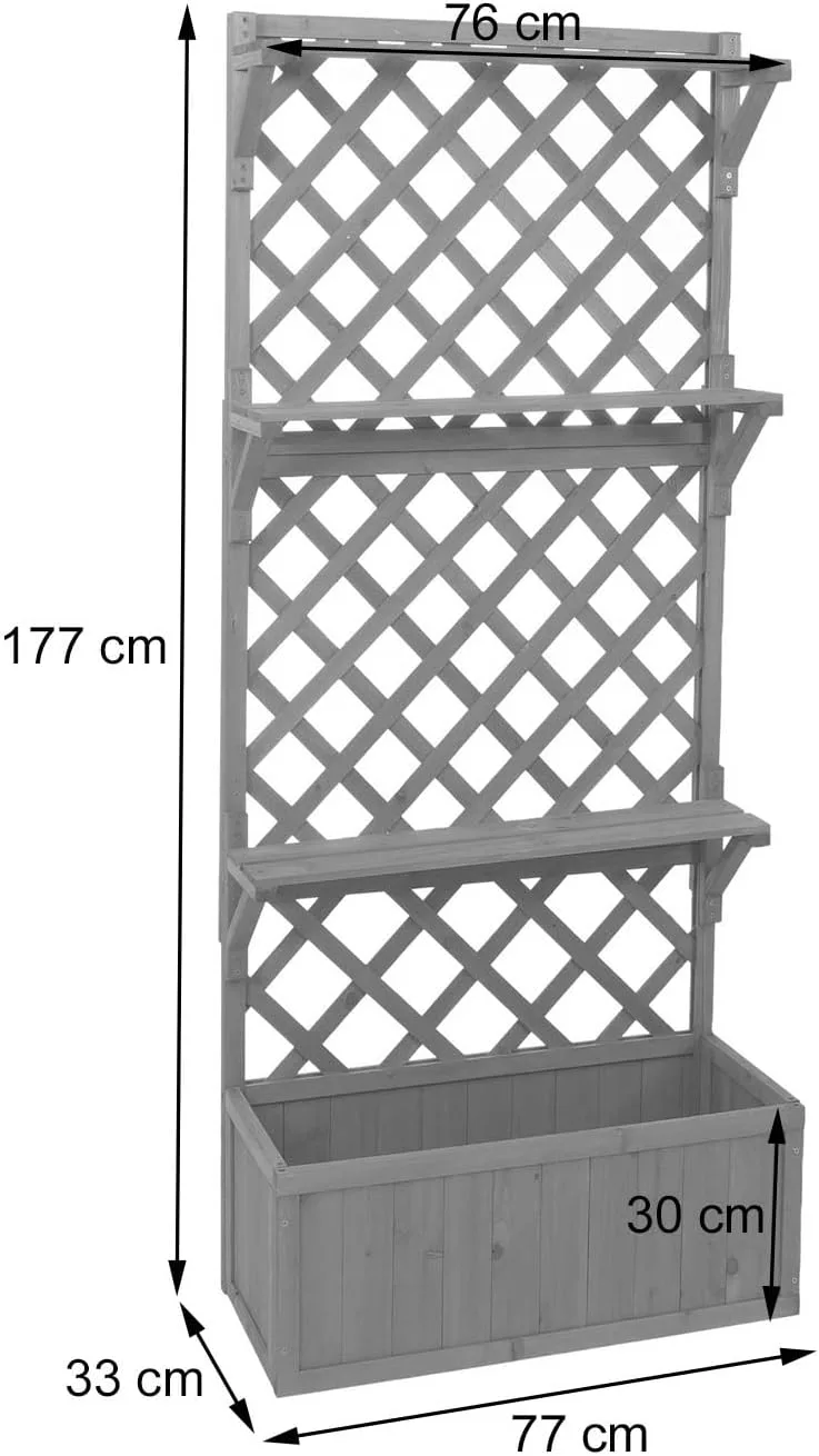 Hochbeet HWC-P69, Pflanz-/Blumenkasten Pflanzkübel Rankgitter Spalier Ablagefläche Holz FSC® 177x77x33cm - anthrazit-grau – Bild 3
