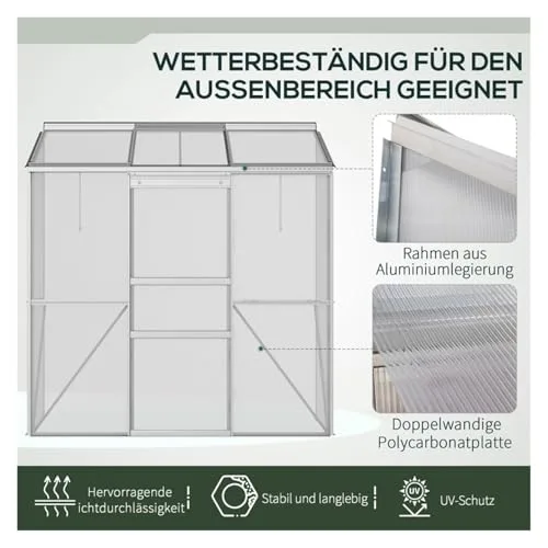 Gartengewächshaus, Gartenzimmer, Pflanzenzimmer, Pflanzengewächshaus, großes Gewächshaus, Schiebetür, Oberlicht, Silber, 192 x 68 x 196 cm – Bild 10