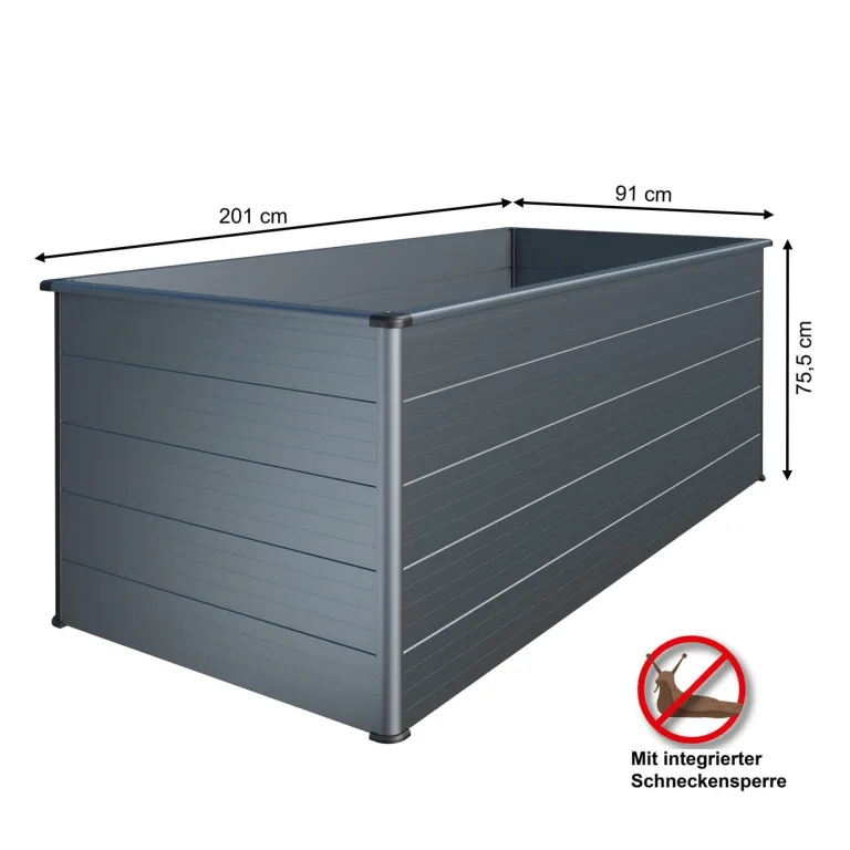 Beckmann Aluminium-Hochbeet Erntewunder – 201x91x75,5 cm – Anthrazit – Mit Schutzdach für Pflanzen – Rostfrei & Witterungsbeständig – Inkl. integrierter Schneckensperre – Ergonomische Arbeitshöhe – Bild 3