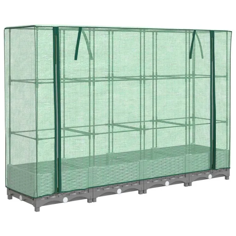 Hommdiy Hochbeet mit Gewächshaus-Aufsatz Rattan-Optik 160x40x123 cm rattanoptik Pflanzkübel Blumenkübel Großer Blumentopf Outdoor Hellgrau – Bild 2
