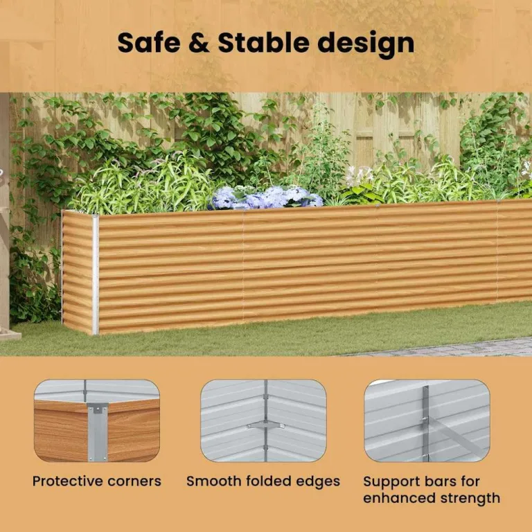 vidaXL Hochbeet Hellbraun 485 x 50 x 68 cm Verzinkter Stahl, Garten- und Terrassen-Pflanzkasten, robuster Stahl-Hochbeet, Coole Gartenlösung für Zuhause, Stadtgärten – Bild 5