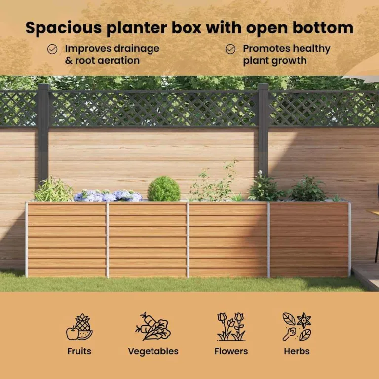 vidaXL Hochbeet Hellbraun 320 x 40 x 77 cm Verzinkter Stahl, Garten und Terrasse, Stabiler Metall-Wannen-Kübel, Hochbeet, Pflanzenbox für Outdoor-Kräuter und Blumen – Bild 6