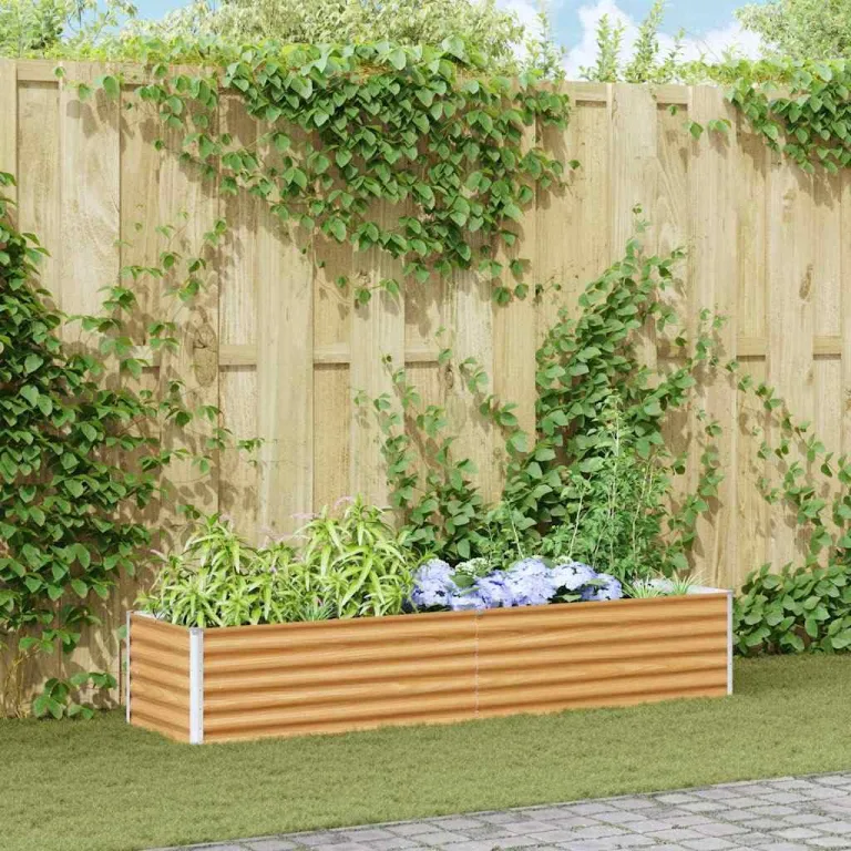 vidaXL Hochbeet Hellbraun 195 x 50 x 36 cm Verzinkter Stahl, Garten- und Terrassen-Pflanzkasten, robuster Stahl-Hochbeet, Coole Gartenlösung für Zuhause, Stadtgärten – Bild 2