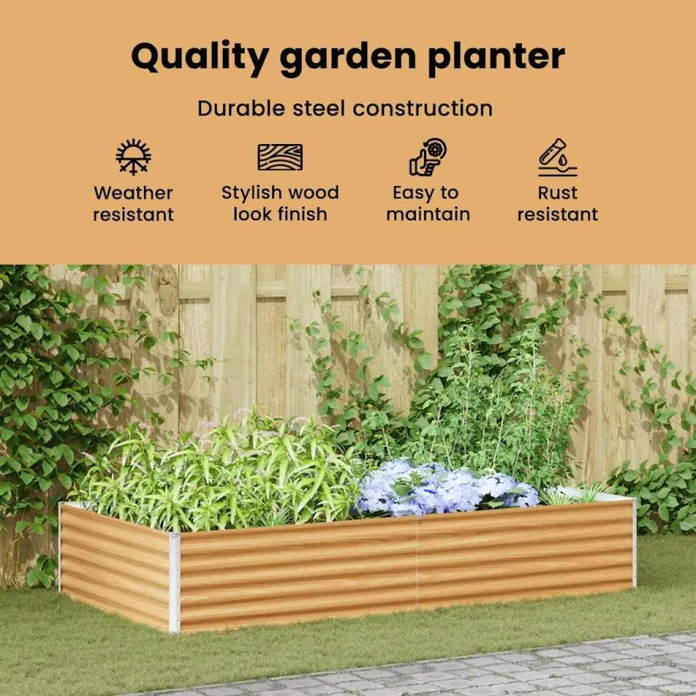 vidaXL Hochbeet Hellbraun 195 x 50 x 36 cm Verzinkter Stahl, Garten- und Terrassen-Pflanzkasten, robuster Stahl-Hochbeet, Coole Gartenlösung für Zuhause, Stadtgärten – Bild 4