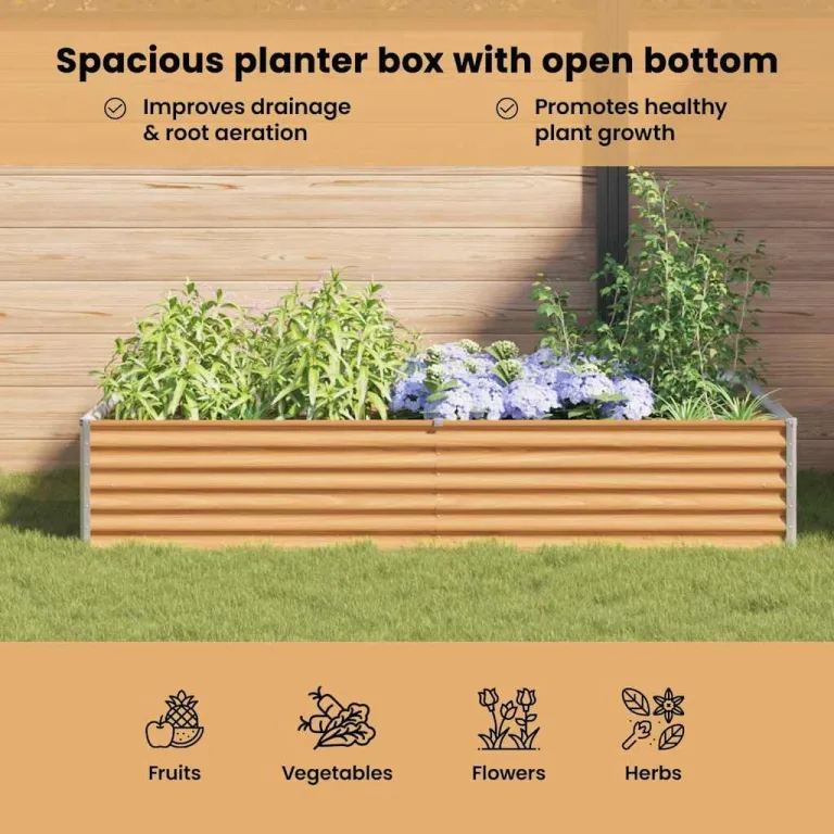 vidaXL Hochbeet Hellbraun 195 x 50 x 36 cm Verzinkter Stahl, Garten- und Terrassen-Pflanzkasten, robuster Stahl-Hochbeet, Coole Gartenlösung für Zuhause, Stadtgärten – Bild 6