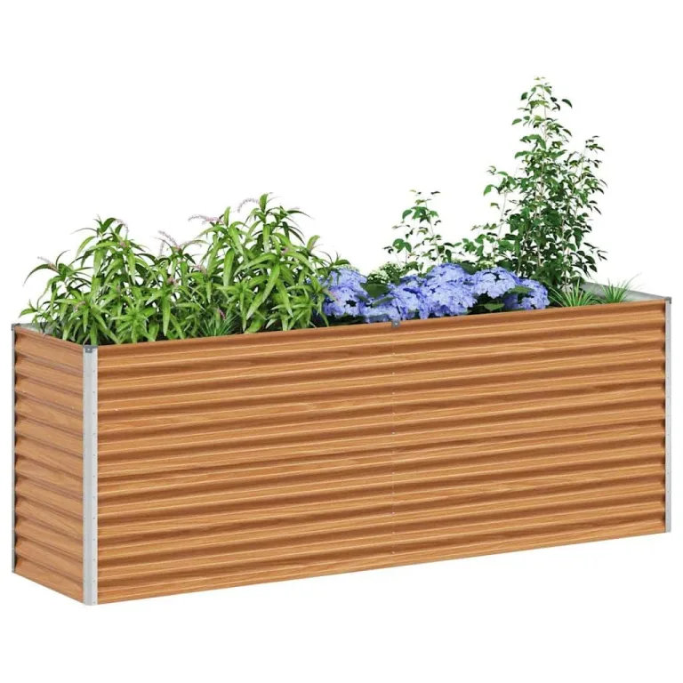 vidaXL Hochbeet Hellbraun 195 x 50 x 36 cm Verzinkter Stahl, Garten- und Terrassen-Pflanzkasten, robuster Stahl-Hochbeet, Coole Gartenlösung für Zuhause, Stadtgärten – Bild 10