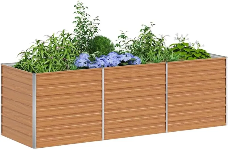 vidaXL Hochbeet Hellbraun 240 x 80 x 77 cm Verzinkter Stahl, Garten- und Terrassendesigns, urbaner Stil, robuste Möbel für draußen, Coole und praktische Lösungen – Bild 2