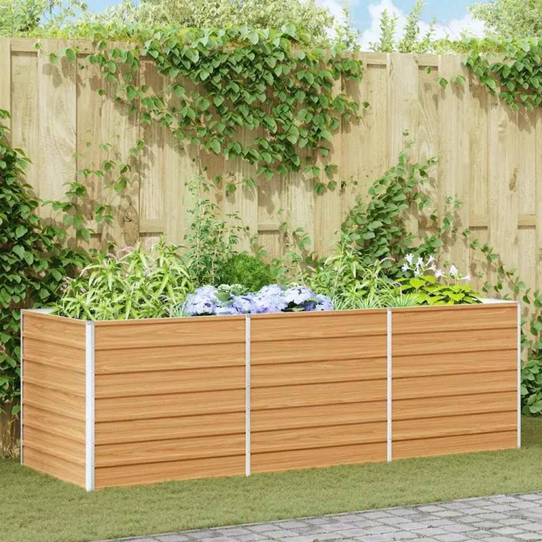vidaXL Hochbeet Hellbraun 240 x 80 x 77 cm Verzinkter Stahl, Garten- und Terrassendesigns, urbaner Stil, robuste Möbel für draußen, Coole und praktische Lösungen – Bild 3