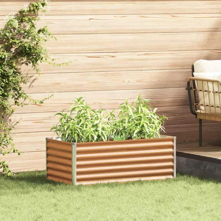 vidaXL Hochbeet Hellbraun 98 x 50 x 36 cm Verzinkter Stahl, Garten- und Terrassen-Pflanzkasten, robuster Stahl-Hochbeet, Coole Gartenlösung für Zuhause, Stadtgärten – Bild 2