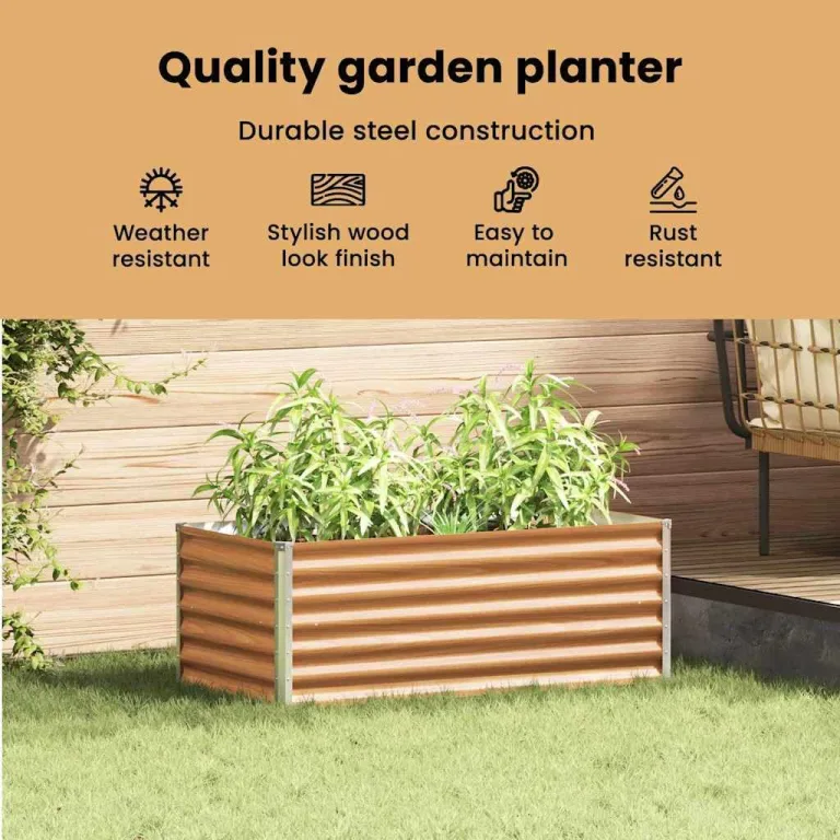 vidaXL Hochbeet Hellbraun 98 x 50 x 36 cm Verzinkter Stahl, Garten- und Terrassen-Pflanzkasten, robuster Stahl-Hochbeet, Coole Gartenlösung für Zuhause, Stadtgärten – Bild 4