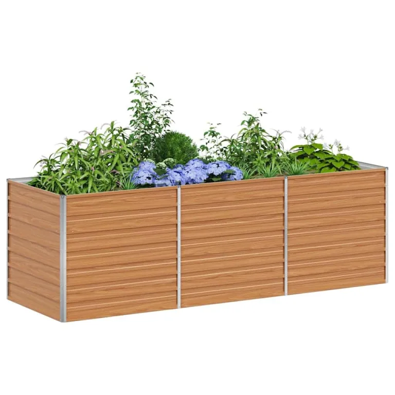 vidaXL Hochbeet Hellbraun 100 x 100 x 45 cm Verzinkter Stahl, Garten und Terrasse, Stabiler Metall-Wannen-Kübel, Hochbeet, Pflanzenbox für Outdoor-Kräuter und Blumen – Bild 10