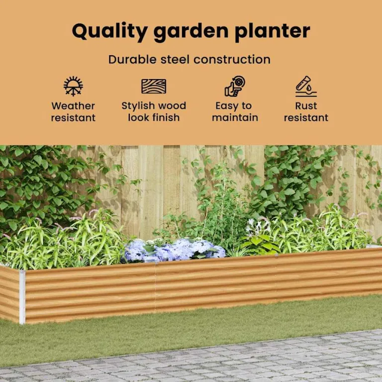 vidaXL Hochbeet Hellbraun 485 x 50 x 36 cm Verzinkter Stahl, Garten- und Terrassen-Pflanzkasten, robuster Stahl-Hochbeet, Coole Gartenlösung für Zuhause, Stadtgärten – Bild 4